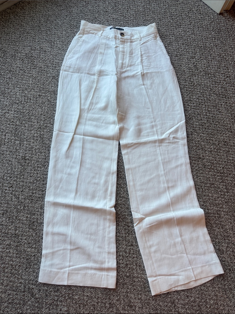 Zara Cream Wide-Leg Linen-Blend Pants